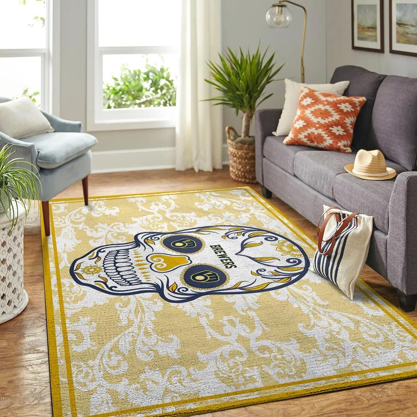 Milwaukee brewers skull style area rug mlb team logo carpet living room rugs decor Rectangle Rug