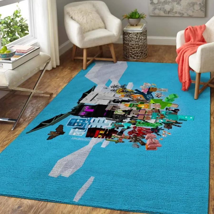 Minecraft area rug living room rug home decor gaming home decor Rectangle Rug