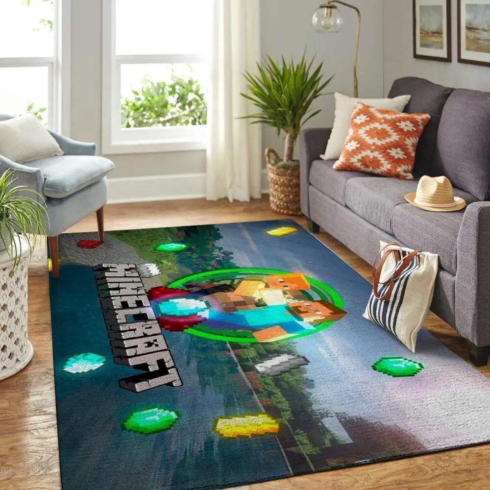 Minecraft area rug video game carpet gamer living room rugs rug regtangle carpet floor decor home decor v196 Rectangle Rug