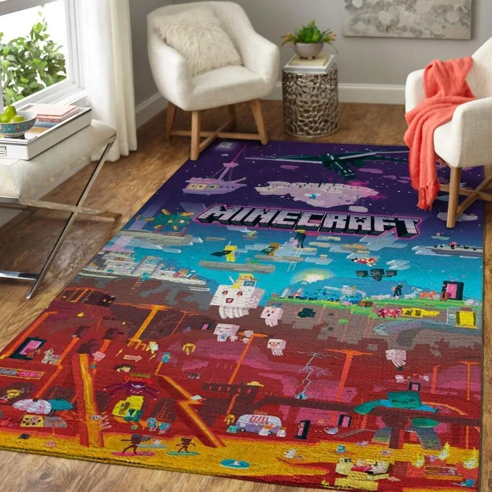 Minecraft area rug video game carpet gamer living room rugs rug regtangle carpet floor decor home decor v253 Rectangle Rug