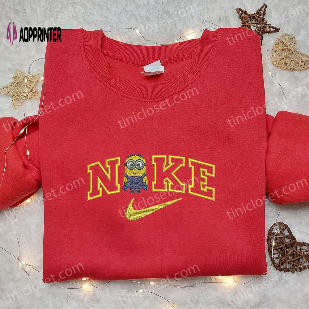 Minion x nike cartoon embroidered tshirt: disney characters & nike inspired shirt Embroidered Shirt