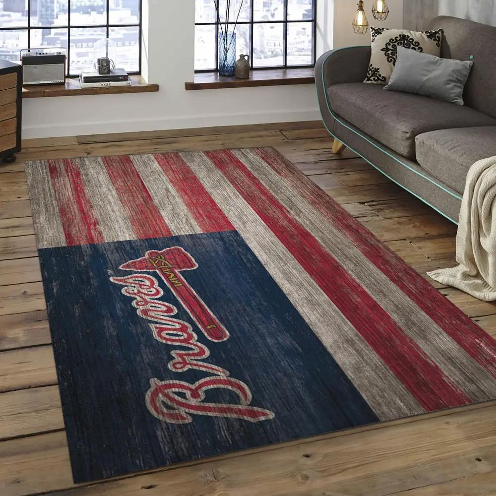 Mlb atlanta braves baseball team logo rectangle area ab40 Rectangle Rug