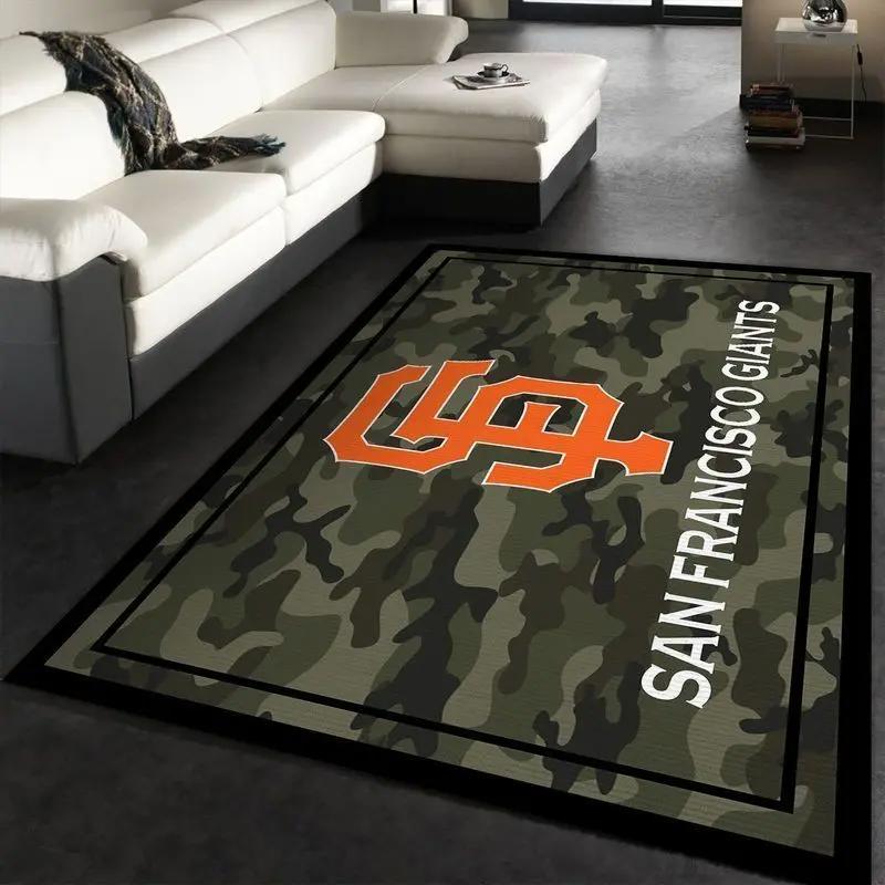 Mlb san francisco giants team logo camo style area living room rug Rectangle Rug