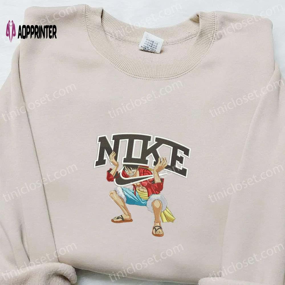 Monkey d luffy x nike anime embroidered sweatshirt & t-shirt: perfect birthday gift ideas Embroidered Shirt