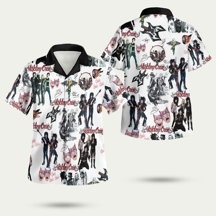 Motley crue band white beach wear hawaiian shirt Hawaii Shirt Shorts & Flip Flops