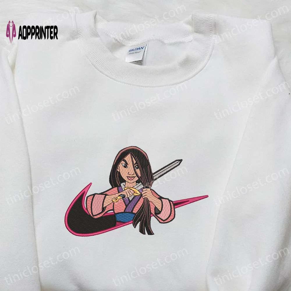 Mulan x nike anime embroidered shirt disney characters & nike inspired design Embroidered Shirt