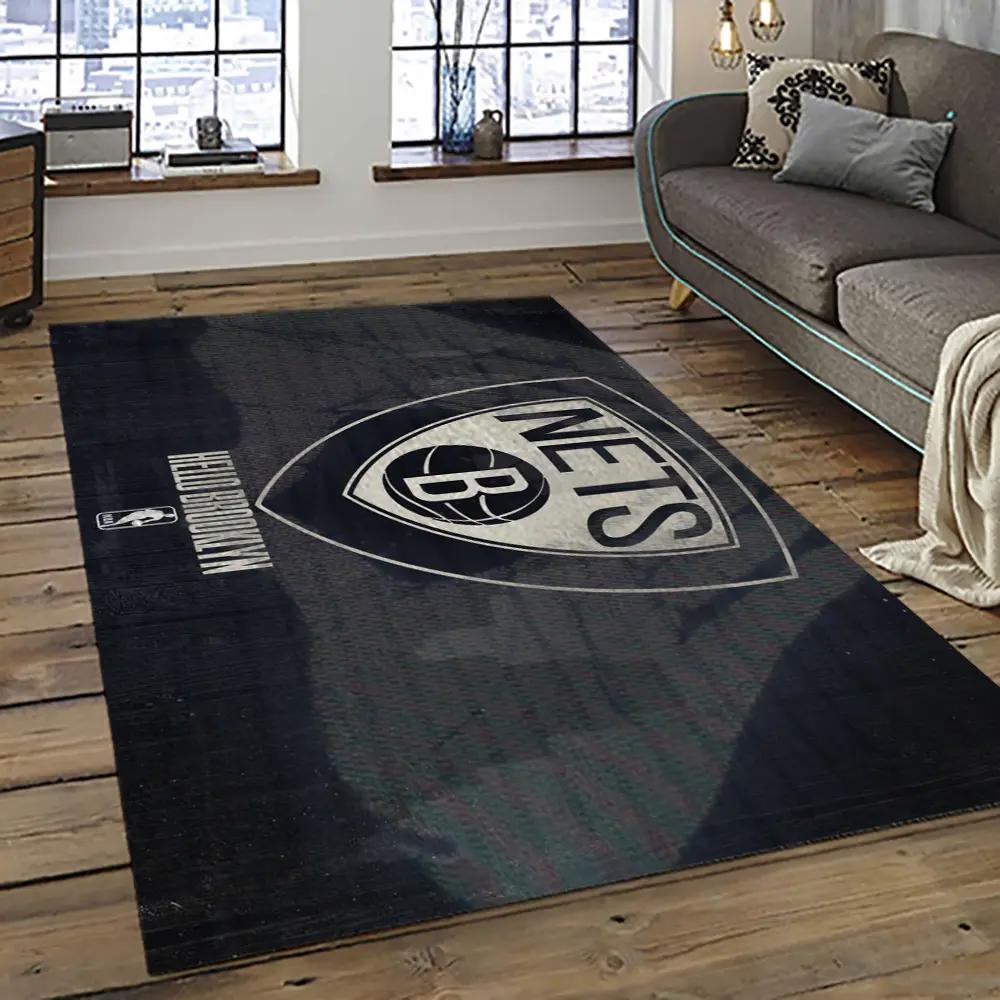 Nba brooklyn nets basketball team logo sport carpet rectangle area rug for living room brn1 Rectangle Rug