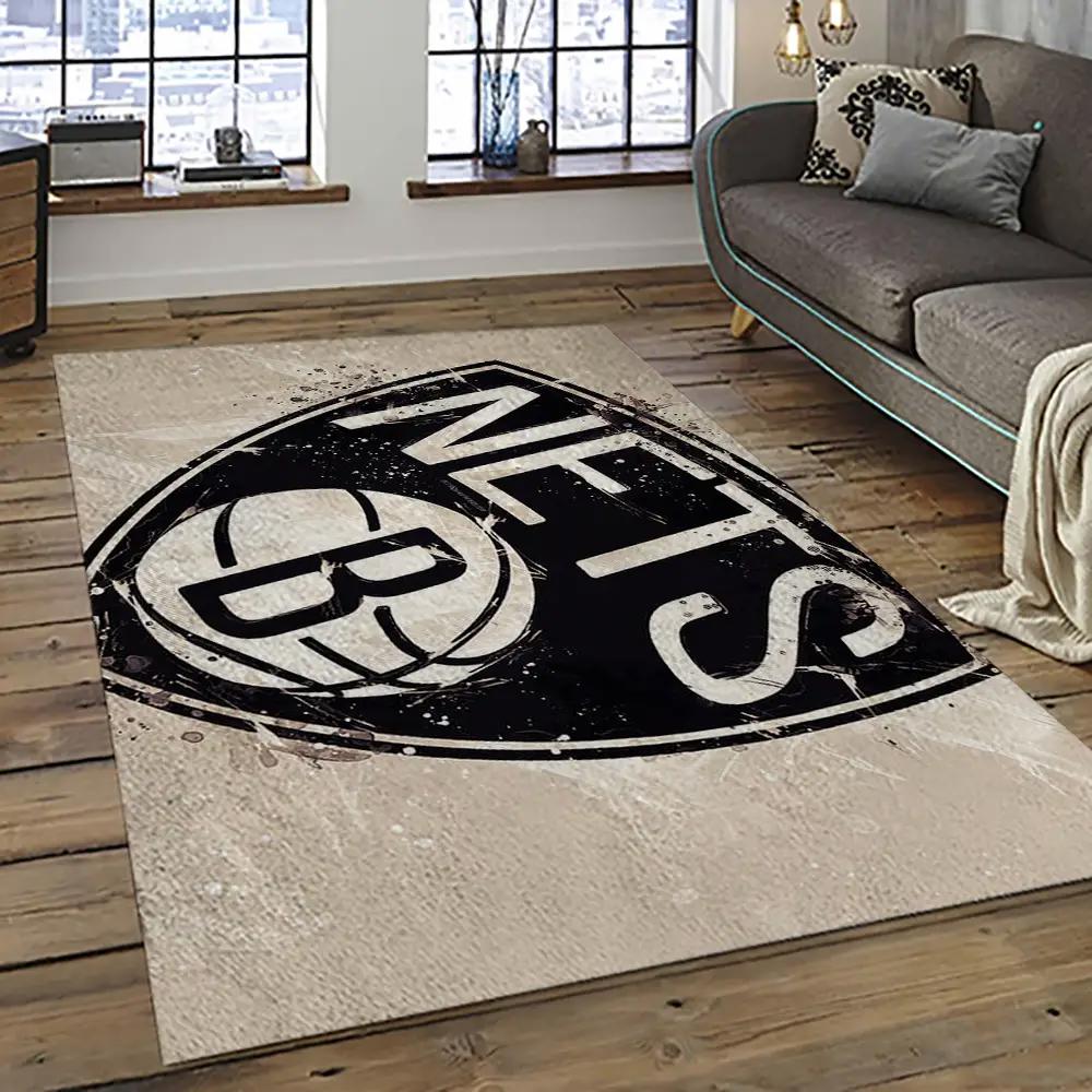 Nba brooklyn nets basketball team logo sport carpet rectangle area rug for living room brn21 Rectangle Rug