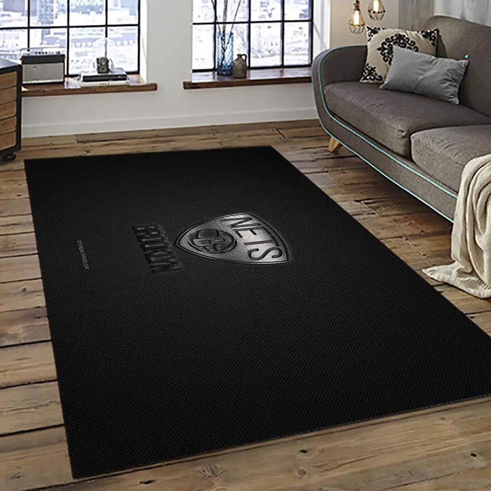 Nba brooklyn nets basketball team logo sport carpet rectangle area rug for living room brn24 Rectangle Rug