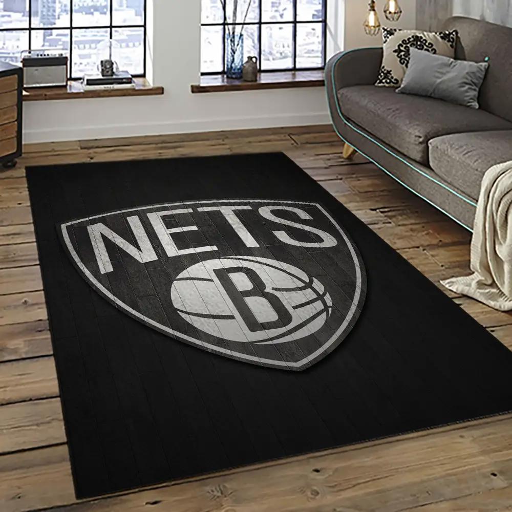 Nba brooklyn nets basketball team logo sport carpet rectangle area rug for living room brn4 Rectangle Rug