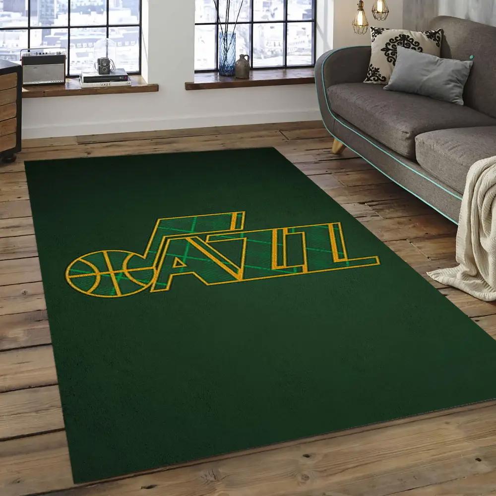 Nba utah jazz basketball legend team logo rectangle area uj09 Rectangle Rug