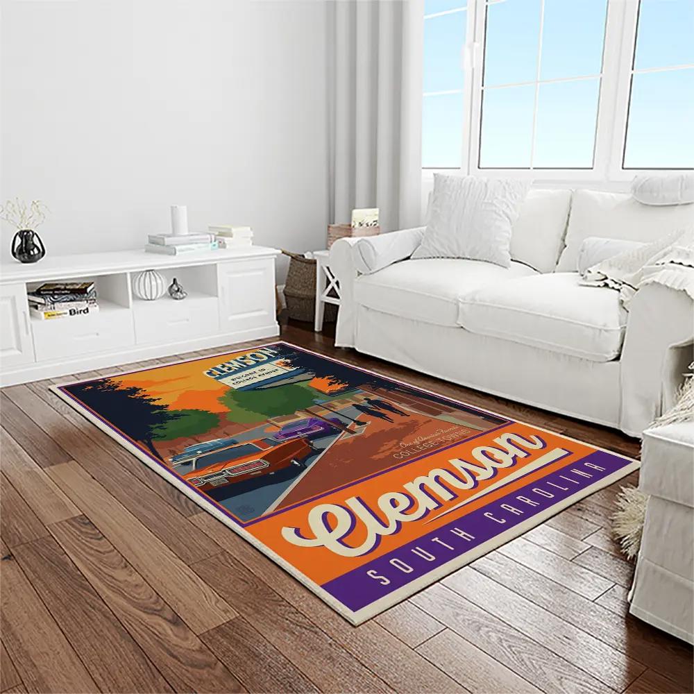 Ncaa clemson tigers college sport basketball and foolball team logo rectangle area rug ct63 Rectangle Rug