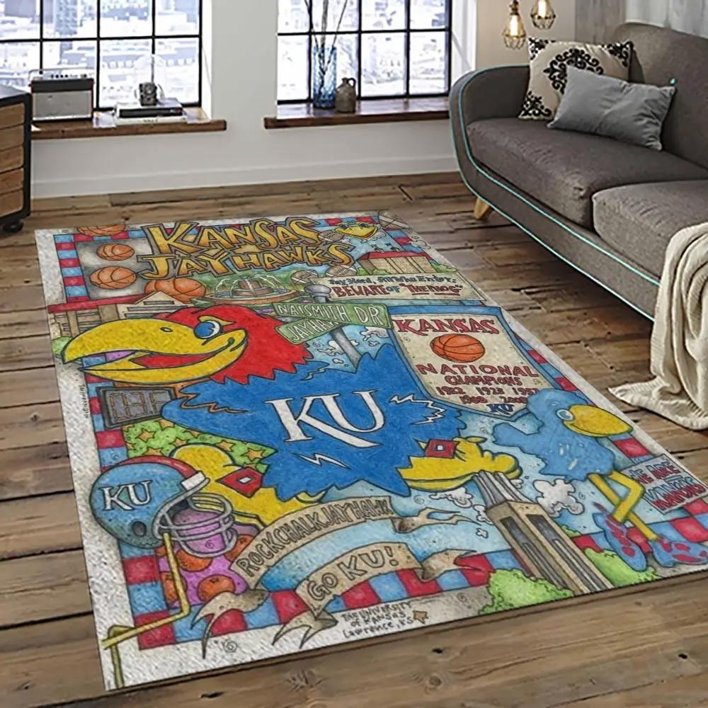 Ncaa kansas jayhawks football team logo sport carpet area rug home decor best gift for friends ksjk43 Rectangle Rug