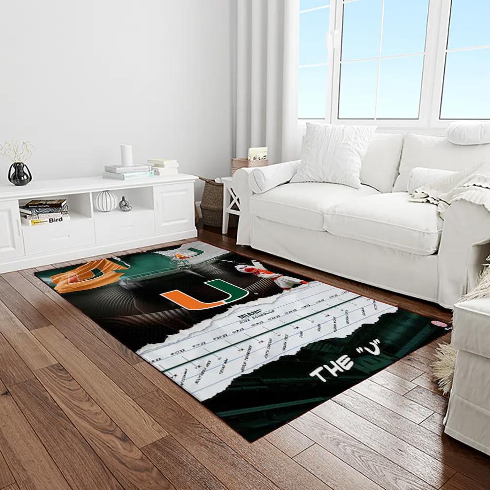 Ncaa miami hurricanes sport basketball and foolball team logo rectangle area rug mh20 Rectangle Rug