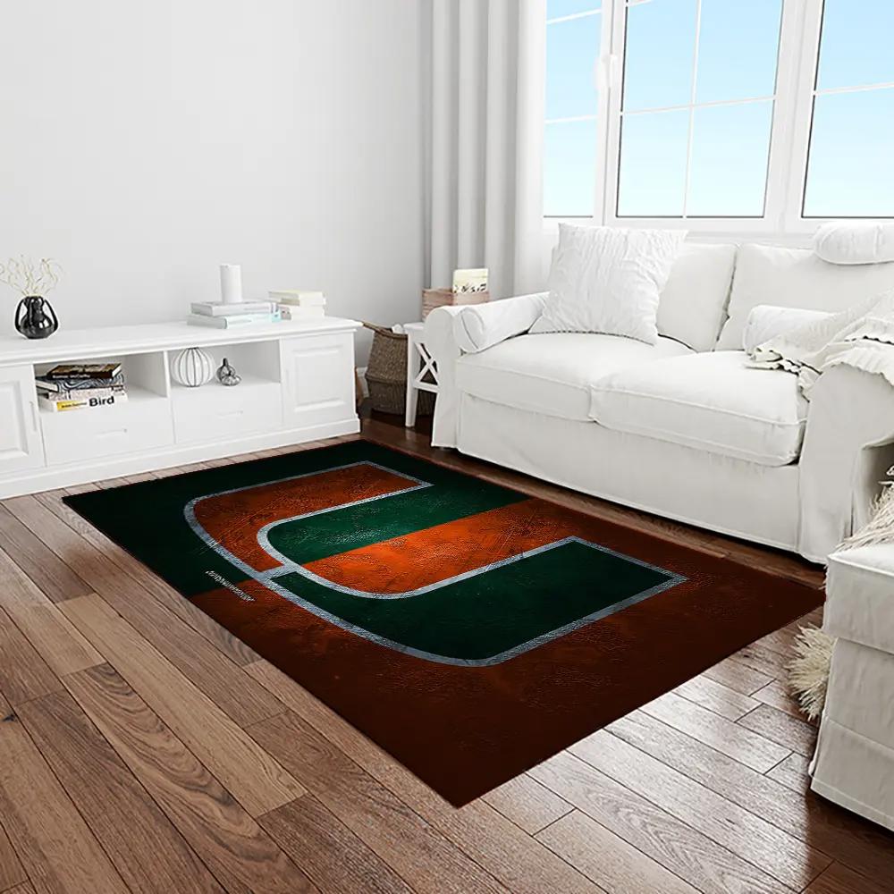 Ncaa miami hurricanes sport basketball and foolball team logo rectangle area rug mh65 Rectangle Rug