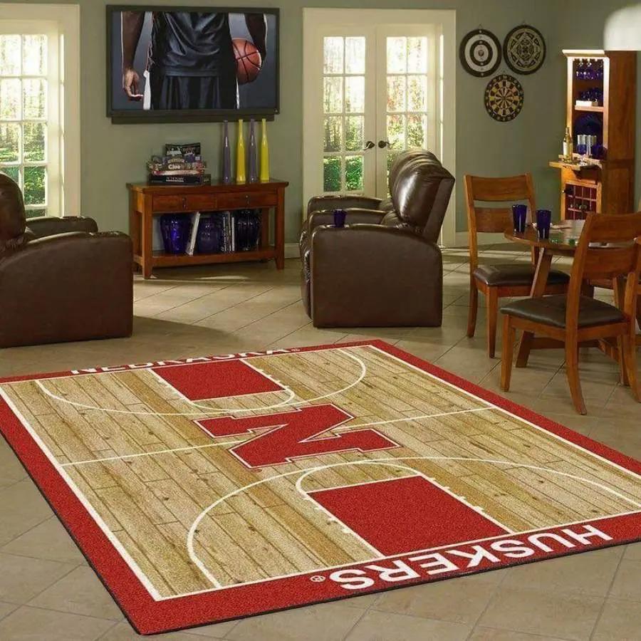 Ncaa nebraska cornhuskers living room rug basketball court ofd 19120723 Rectangle Rug