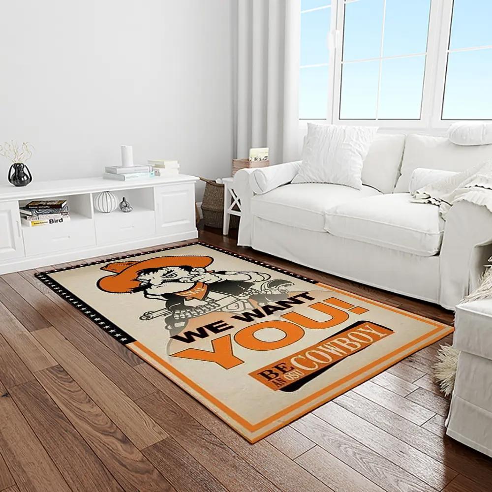 Ncaa oklahoma state cowboys sport basketball and foolball team logo rectangle area rug osc25 Rectangle Rug