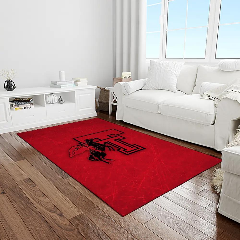 Ncaa texas tech red raiders sport basketball and foolball team logo rectangle area rug ttrr44 Rectangle Rug