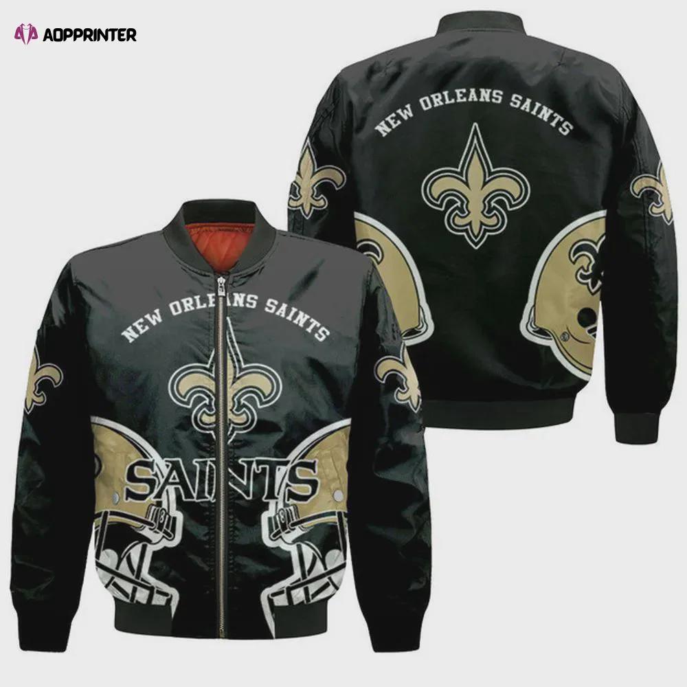 New orleans saints team logo pattern bomber jacket – black Bomber Jacket
