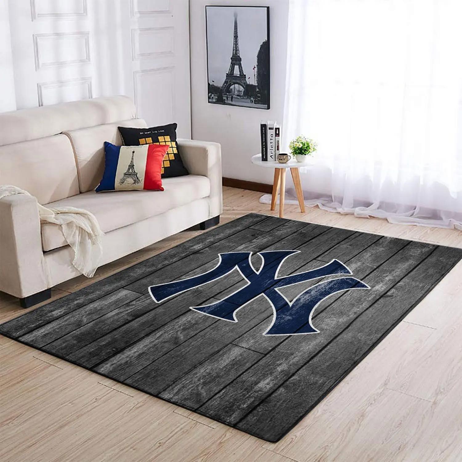 New york yankees wooden style area rug mlb baseball team logo living room rugs Rectangle Rug