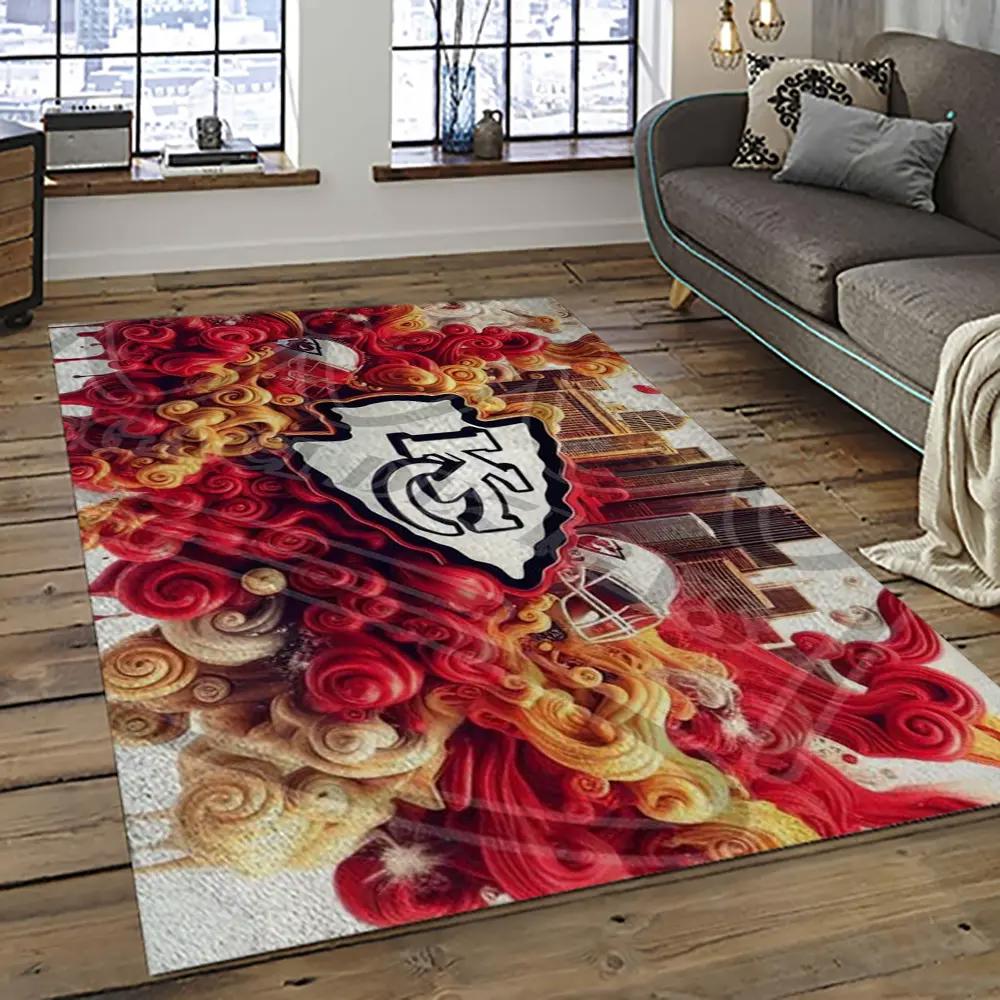 Nfl kansas city chiefs football team logo sport carpet rectangle area rug for living room kcc20 Rectangle Rug