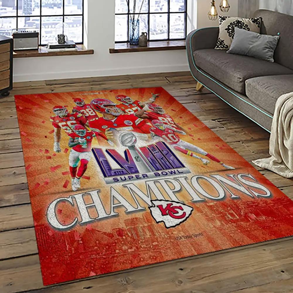 Nfl kansas city chiefs football team logo sport carpet rectangle area rug for living room kcc42 Rectangle Rug