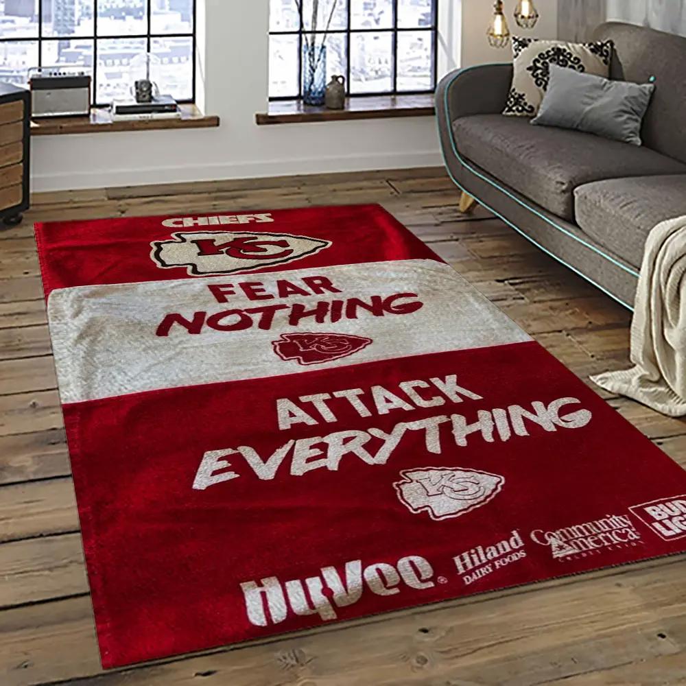 Nfl kansas city chiefs football team logo sport carpet rectangle area rug for living room kcc48 Rectangle Rug