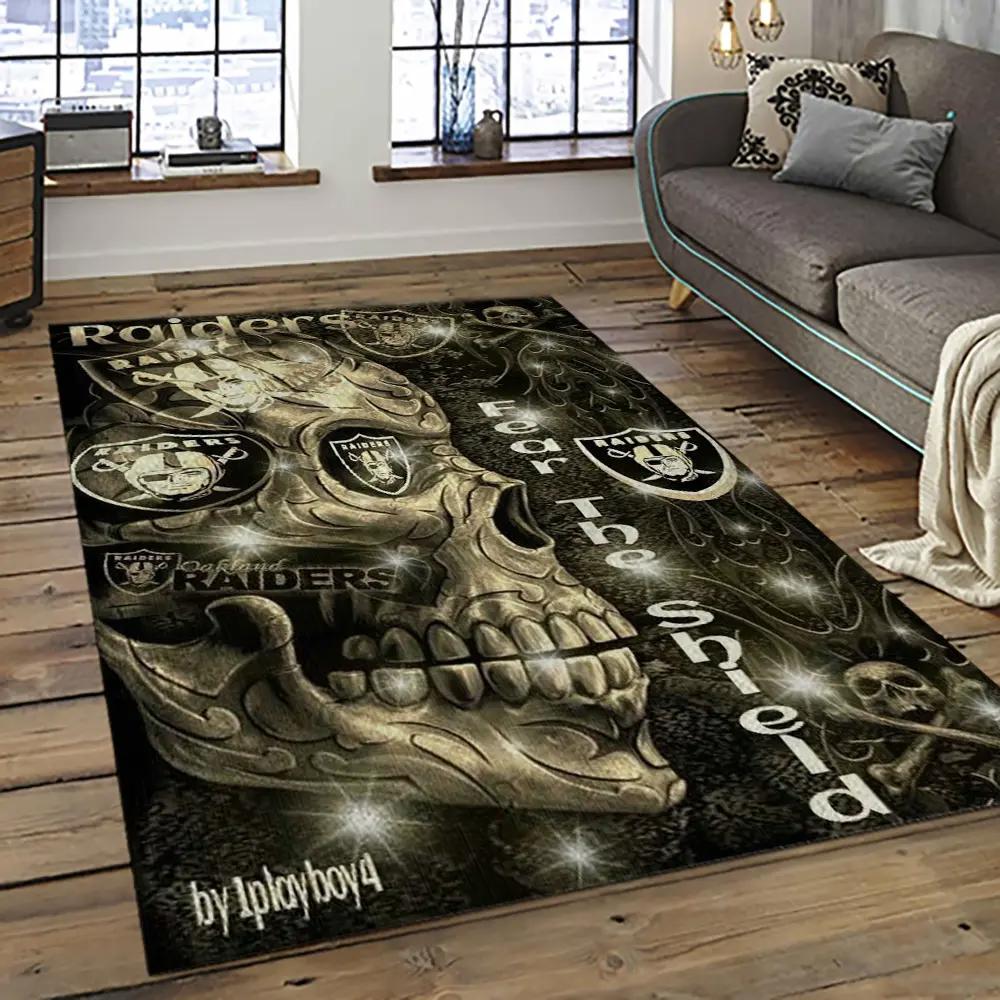 Nfl las vegas raiders football team logo sport carpet rectangle area rug for living room lvrd27 Rectangle Rug