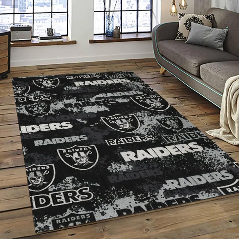 Nfl las vegas raiders football team logo sport carpet rectangle area rug for living room lvrd41 Rectangle Rug