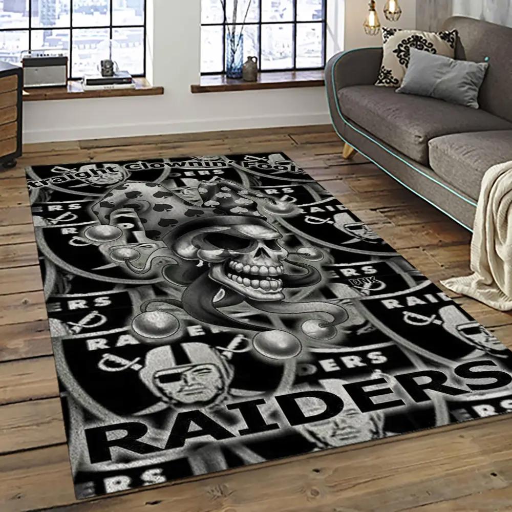 Nfl las vegas raiders football team logo sport carpet rectangle area rug for living room lvrd63 Rectangle Rug