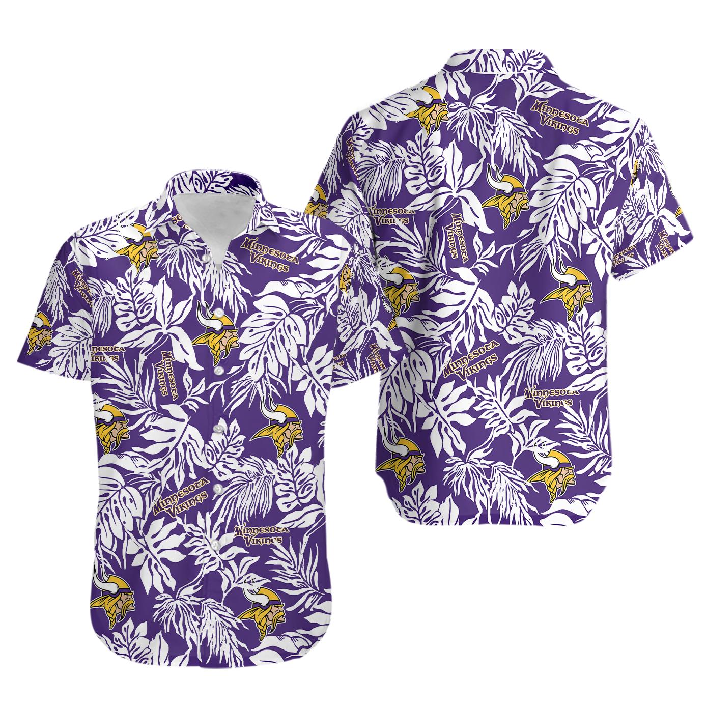 Nfl minnesota vikings tropical leafs hawaiian shirt Hawaii Shirt Shorts & Flip Flops