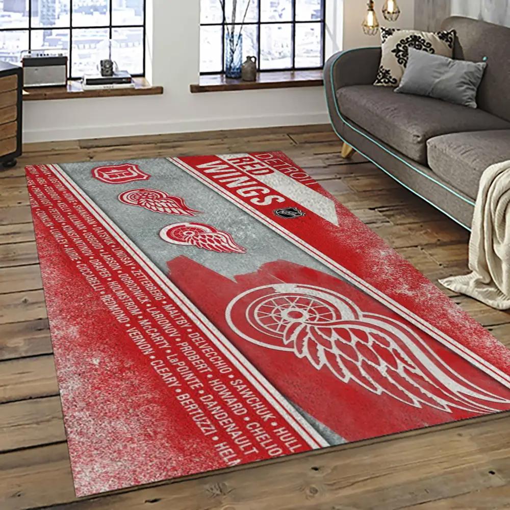 Nhl detroit red wings hockey team logo sport carpet rectangle area rug for living room drw27 Rectangle Rug