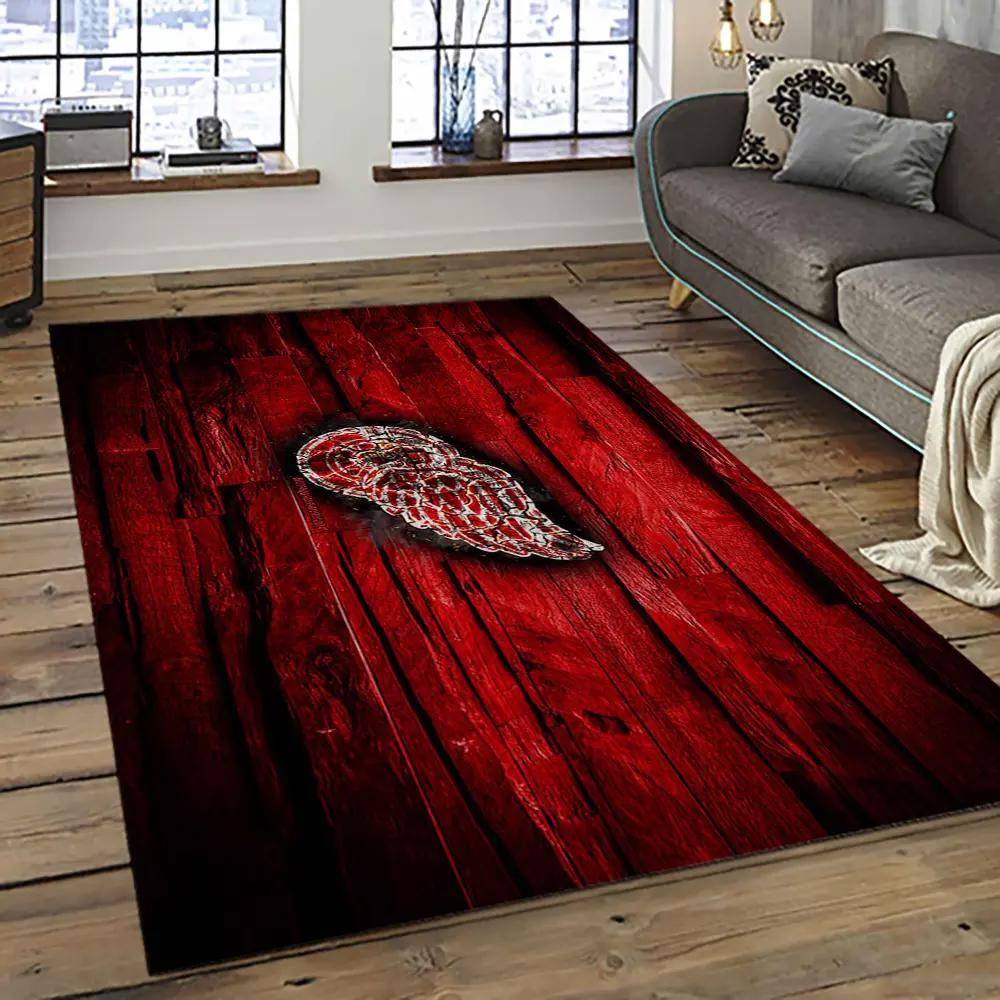 Nhl detroit red wings hockey team logo sport carpet rectangle area rug for living room drw73 Rectangle Rug