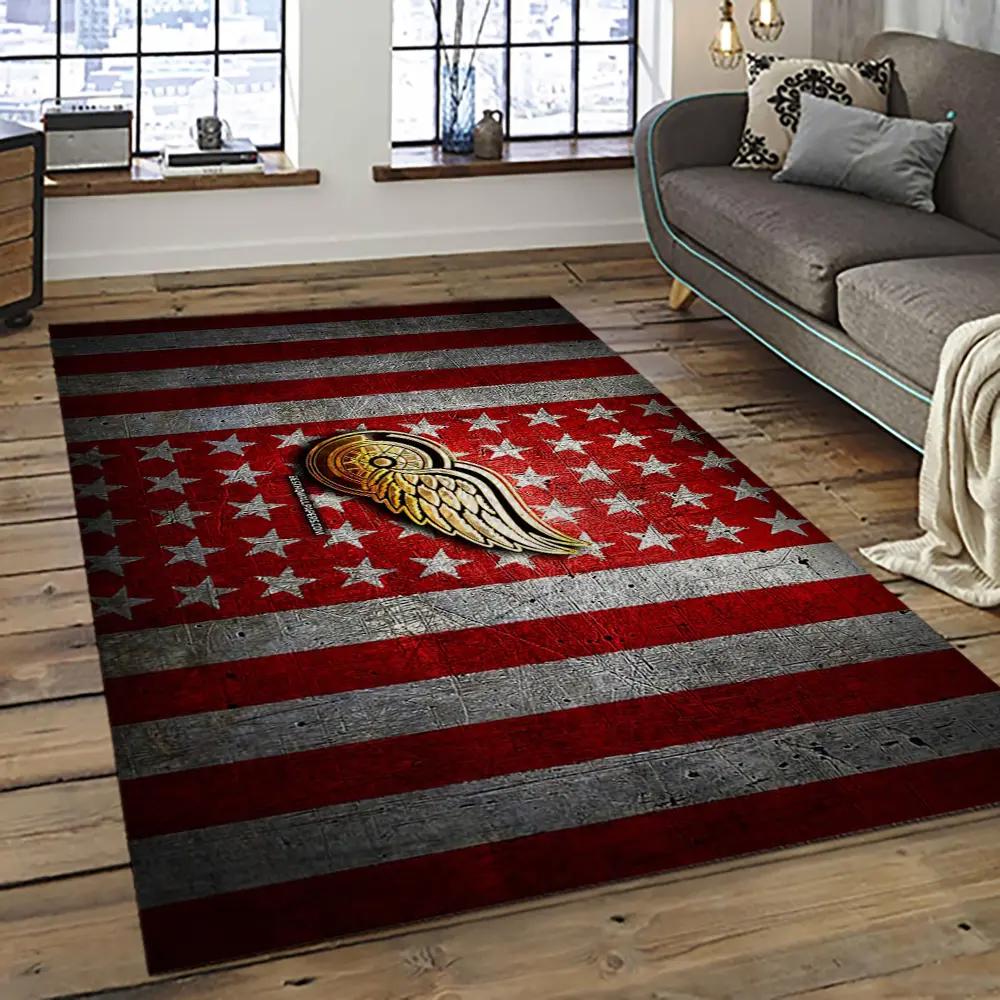 Nhl detroit red wings hockey team logo sport carpet rectangle area rug for living room drw75 Rectangle Rug