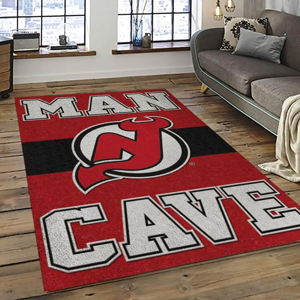 Nhl new jersey devils hockey team logo sport carpet rectangle area rug for living room njd15 Rectangle Rug