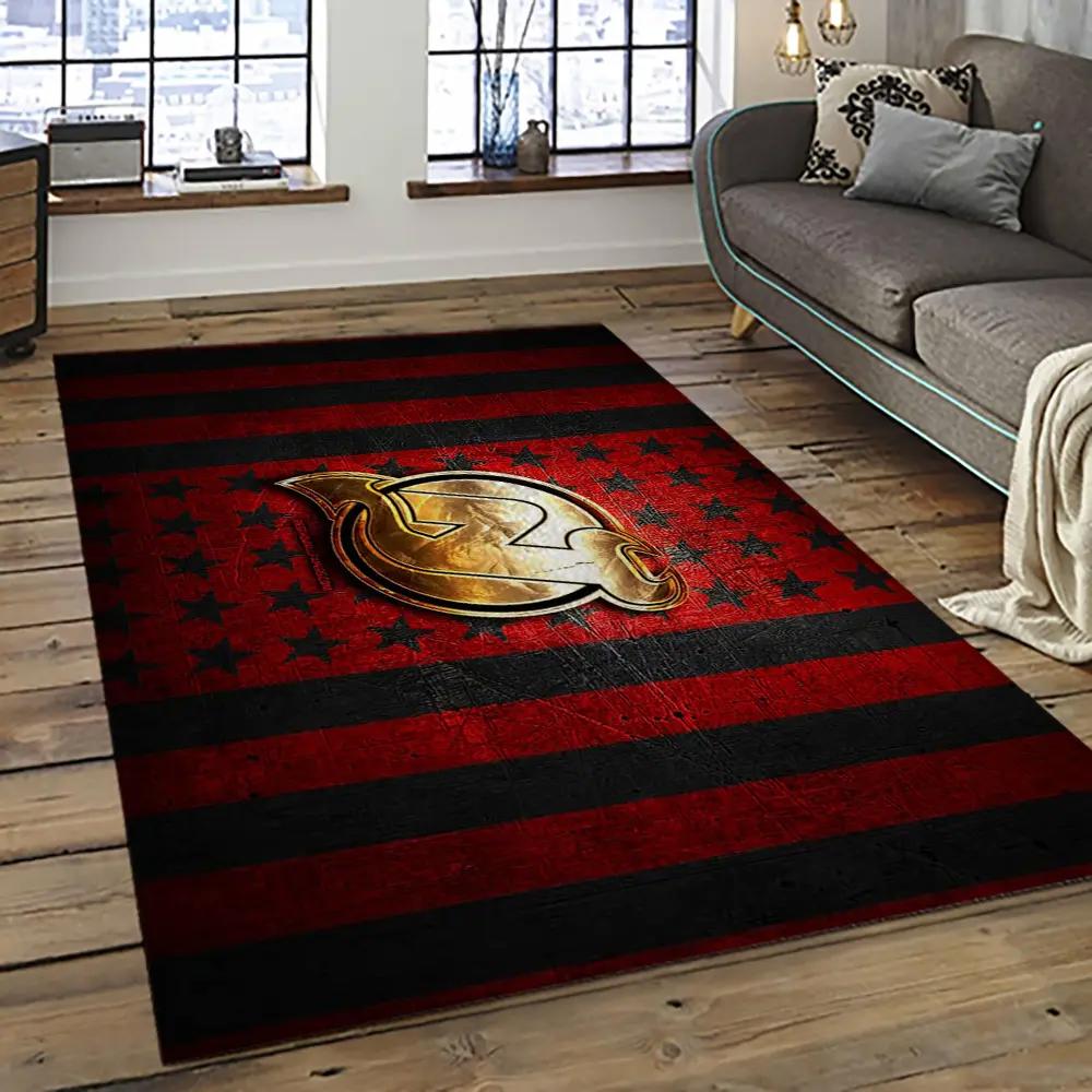 Nhl new jersey devils hockey team logo sport carpet rectangle area rug for living room njd42 Rectangle Rug