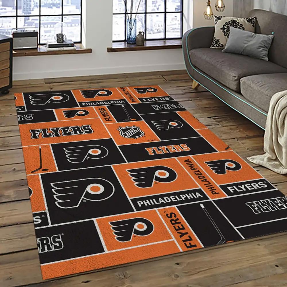 Nhl philadelphia flyers hockey team logo sport carpet rectangle area rug for living room pf19 Rectangle Rug