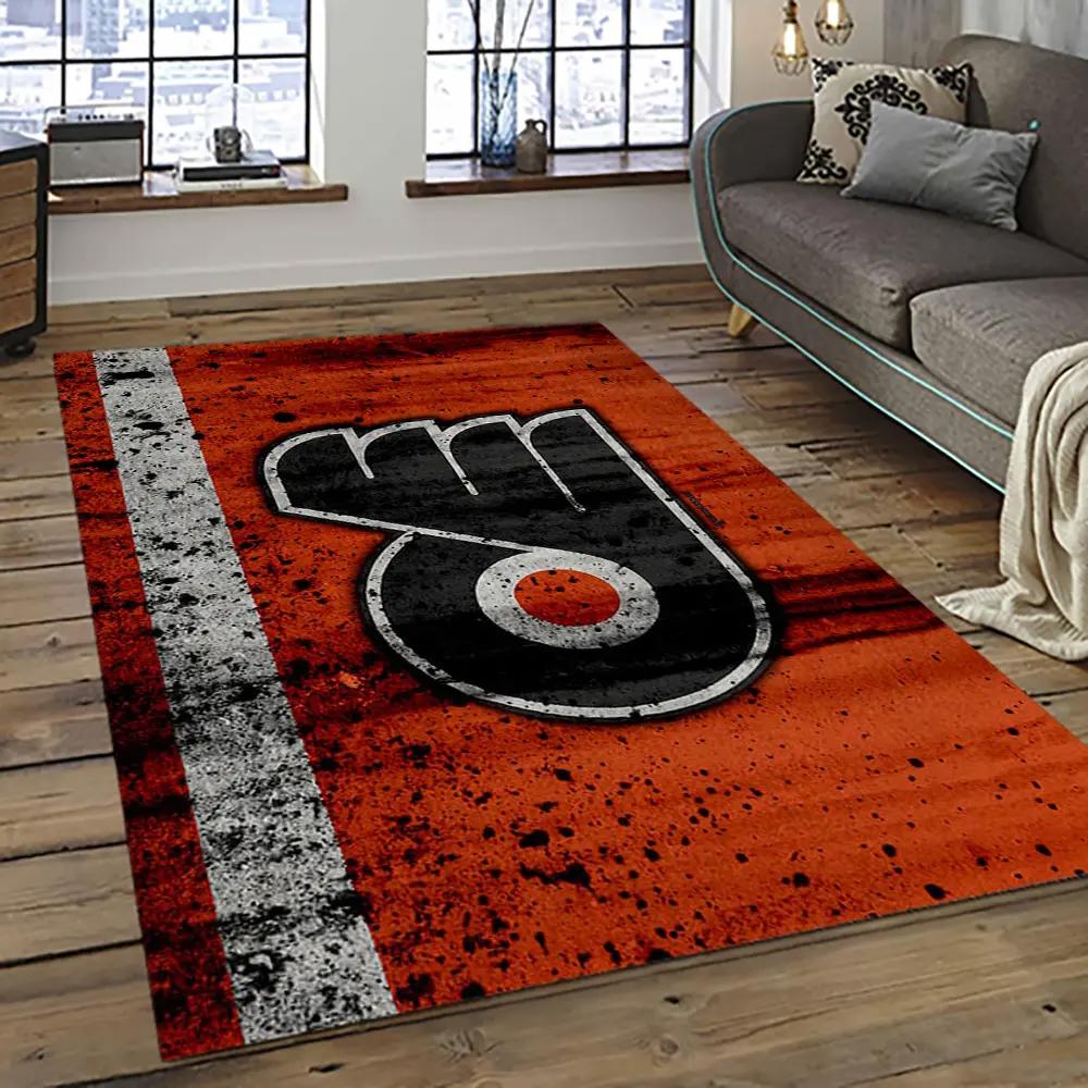 Nhl philadelphia flyers hockey team logo sport carpet rectangle area rug for living room pf45 Rectangle Rug