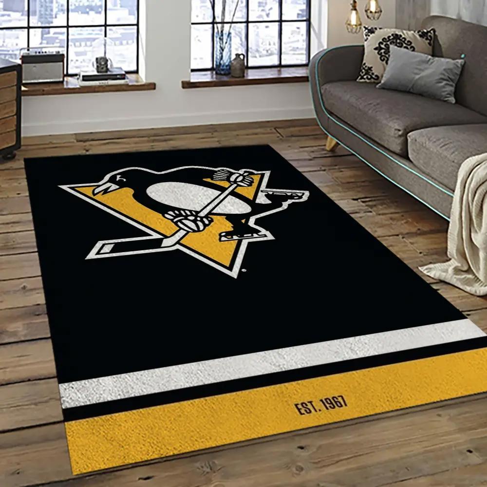 Nhl pittsburgh penguins hockey team logo sport carpet rectangle area rug for living room pp11 Rectangle Rug