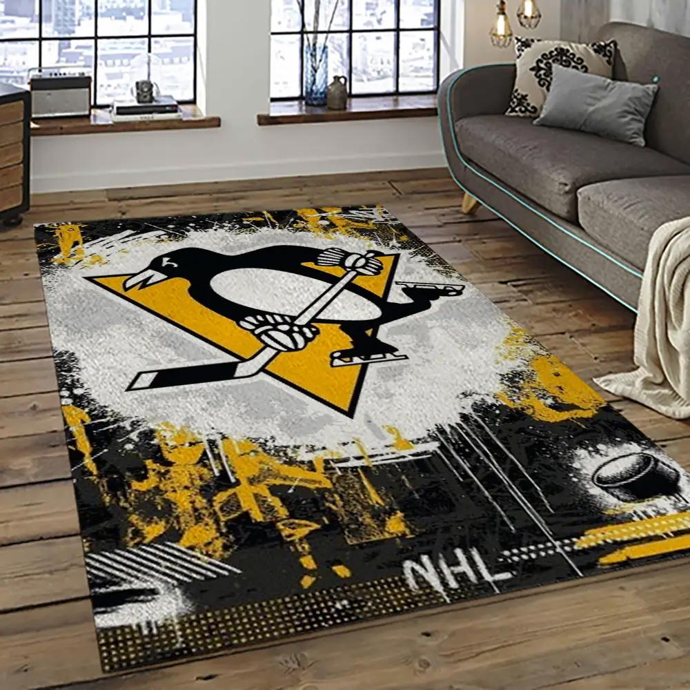Nhl pittsburgh penguins hockey team logo sport carpet rectangle area rug for living room pp23 Rectangle Rug