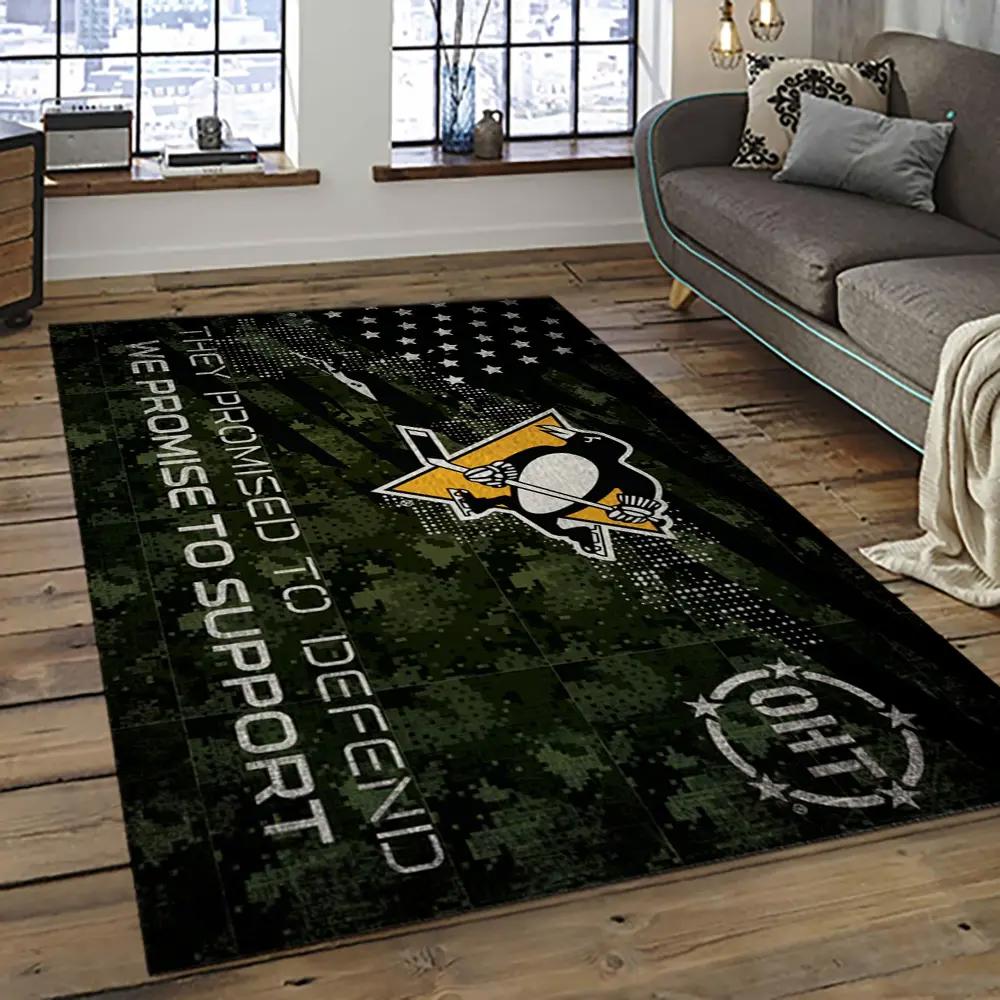 Nhl pittsburgh penguins hockey team logo sport carpet rectangle area rug for living room pp39 Rectangle Rug