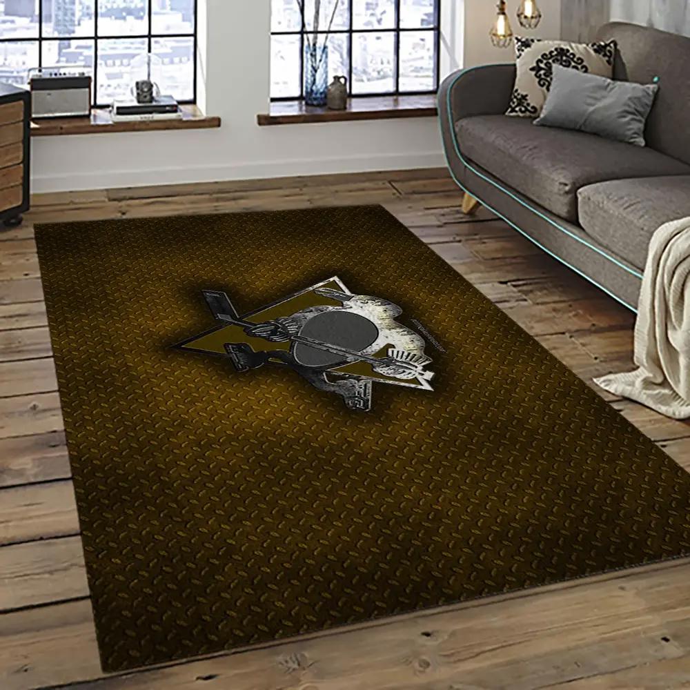 Nhl pittsburgh penguins hockey team logo sport carpet rectangle area rug for living room pp52 Rectangle Rug