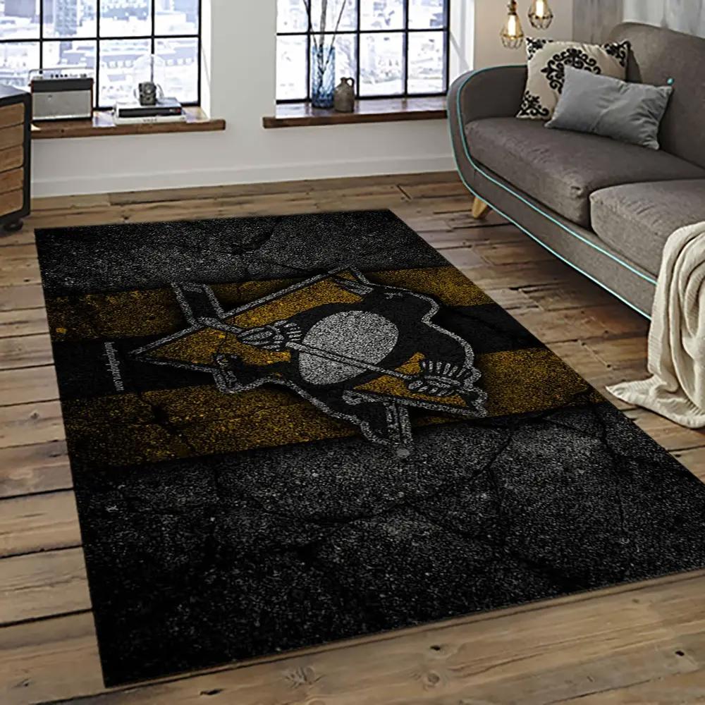 Nhl pittsburgh penguins hockey team logo sport carpet rectangle area rug for living room pp54 Rectangle Rug