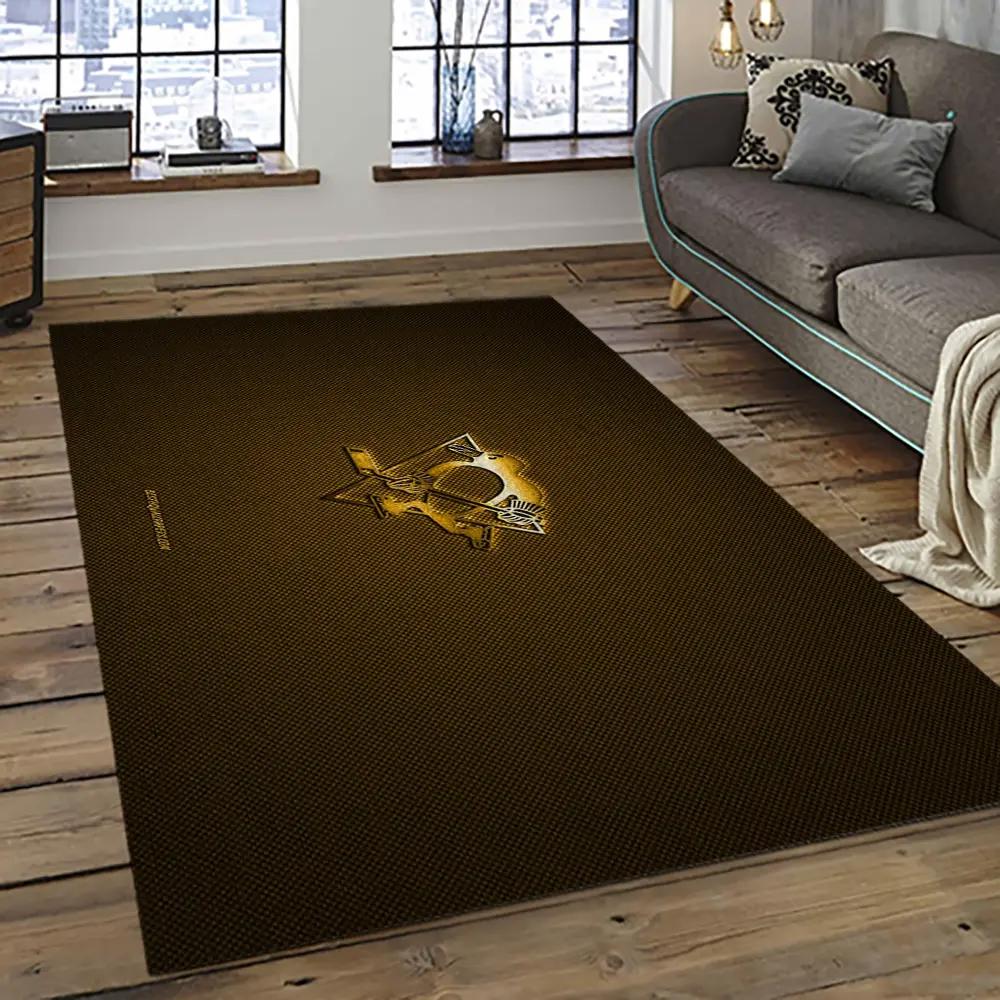 Nhl pittsburgh penguins hockey team logo sport carpet rectangle area rug for living room pp68 Rectangle Rug