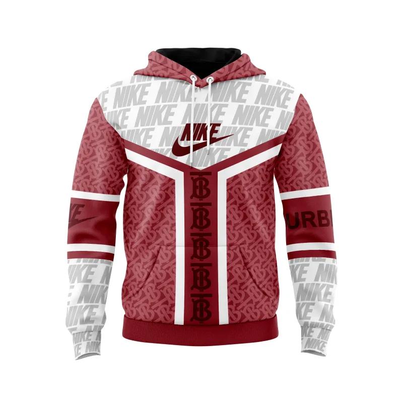 Nike burberry red white unisex hoodie outfit for men women luxury brand clothing special gift Hoodie 3D