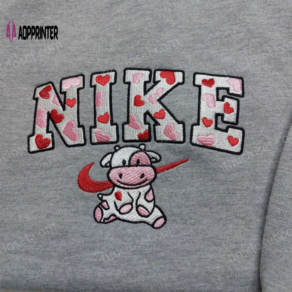 Nike cow heart love embroidered sweatshirt: animal hoodie best valentine’s day gift Embroidered Shirt