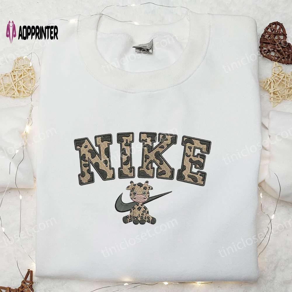 Nike giraffe embroidered shirt – unique animal-inspired design for stylish look Embroidered Shirt