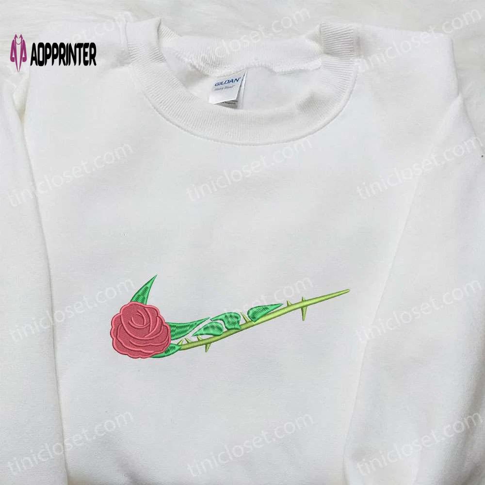Nike inspired rose flower x swoosh embroidered sweatshirt – custom hoodie Embroidered Shirt