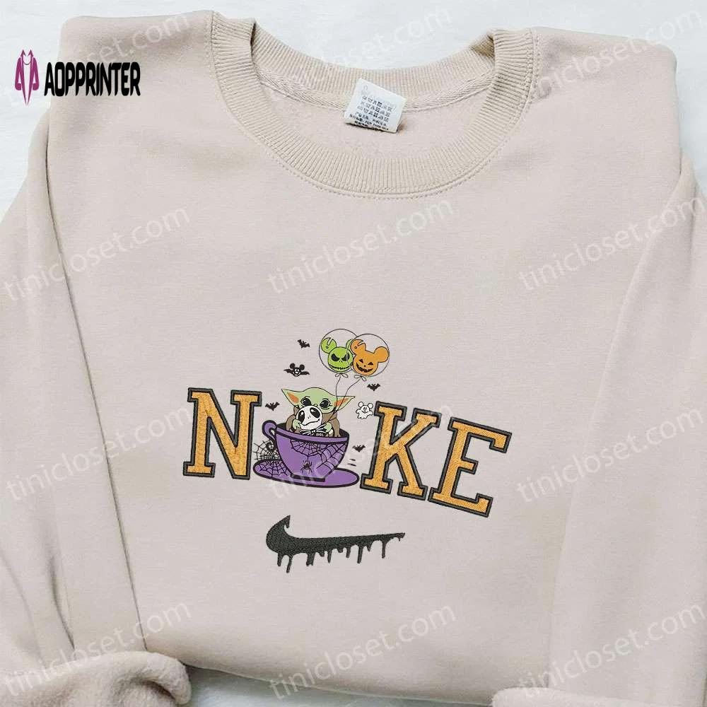 Nike x baby yoda coffee cup embroidered sweatshirt – spooktacular halloween gift idea Embroidered Shirt