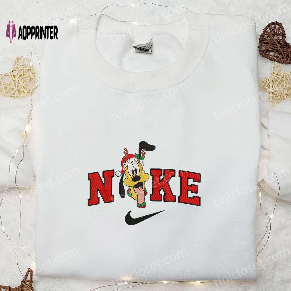 Nike x christmas reindeer pluto sweatshirt: disney characters embroidered hoodie – best family christmas gifts Embroidered Shirt